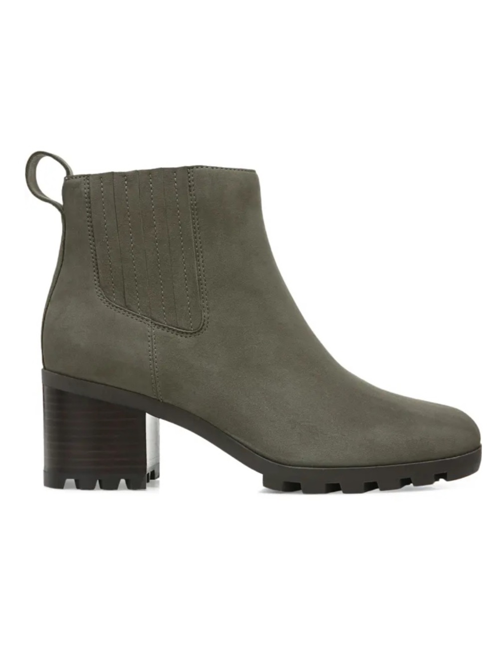 Vionic Wilma Olive Suede Block Heel Ankle Boot